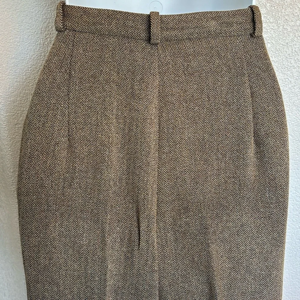 ANN TAYLOR trousers, gold/tan, herringbone tweed, pleats, pockets, cuffs. 12 EUC - Picture 6 of 17